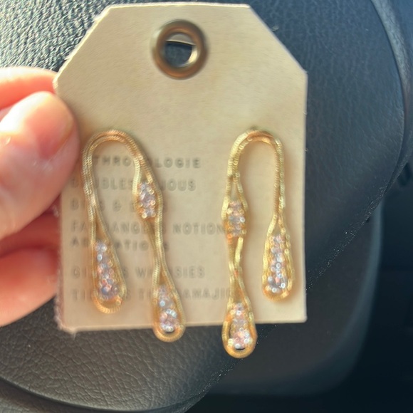 Anthropologie Jewelry - Anthropologie Gold and Pink Teardrop Earrings